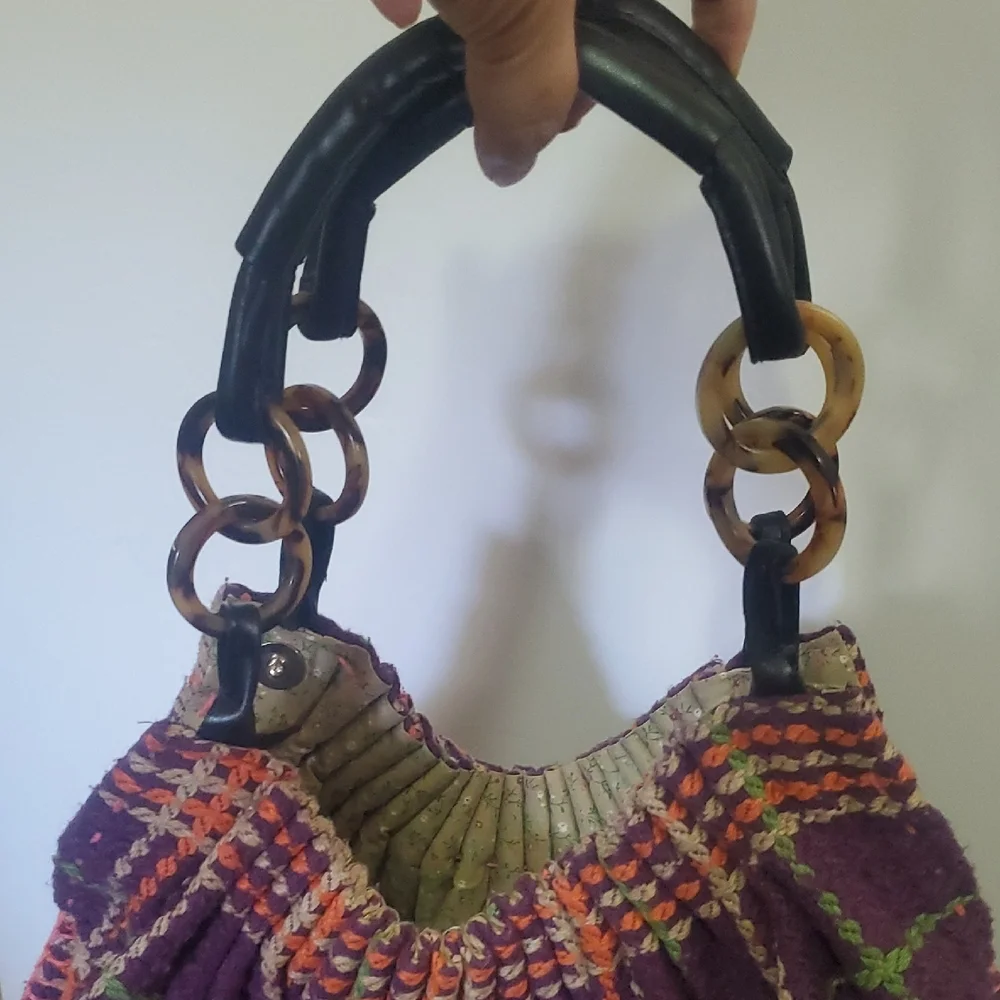 Oversized Plaid Hobo Bag Purple with Orange and Green Trim